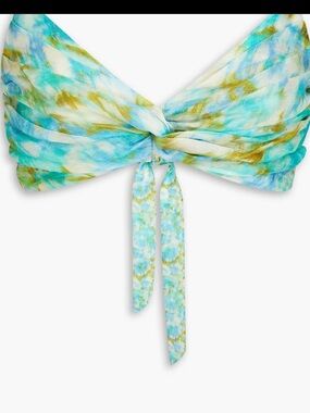 Zimmermann Turquoise and Olive Floral Tie-Front Strapless Top